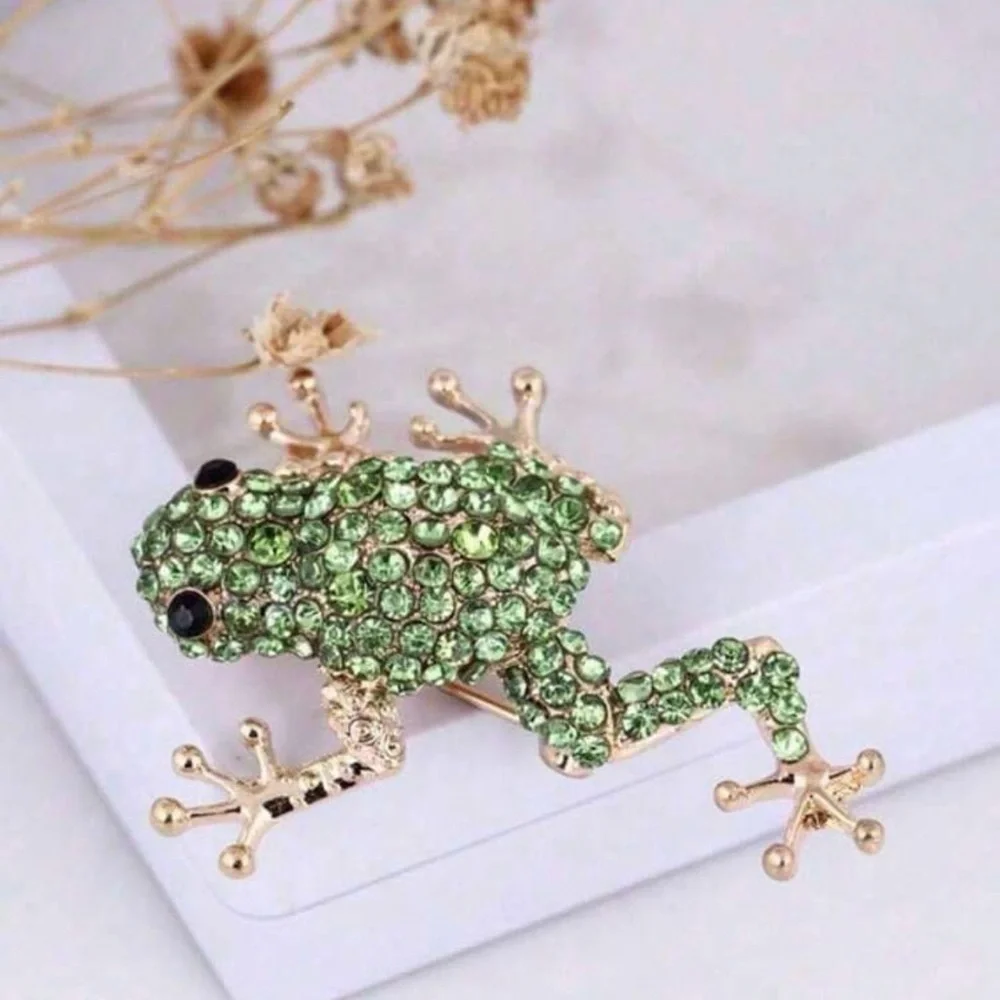 Frog Brooch Pin rhinestone jewelry vintage gold retro bag charm crystal animal